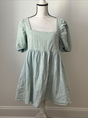 MOD On Trend Light Denim Puff Sleeve Square Neck Mini Dress